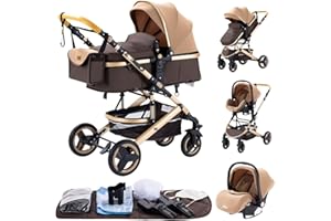 GLOKID Kinderwagen 3 in 1,Reisesysteme, Buggy mit Umkehrbarem Zwei-Wege-Schub,Babywanne Buggy&Sportsitz,Voll-Gummireifen,Mit Einem Klick Zusammenklappbarer,Zubehör,Tragbarer (LQL H530 Khaki)