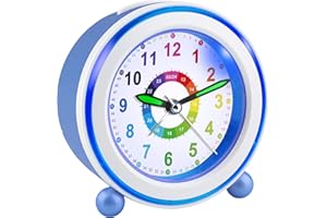Ayybboo Réveil Enfant Fille Garçon,Horloge Analogique Pédagogique sans Tic-Tac avec Veilleuse et Snooze,Cadeau pour Chambre d'enfant, École, Anniversaire (Bleu)