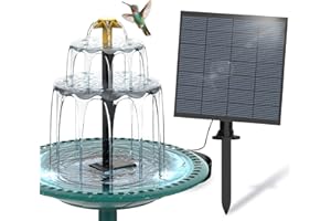 SUJFEE DIY Fuente Solar 2.5W para Jardín Exterior Fuente de Agua Decorativa con 3 Niveles 4 Boquillas para Pájaros Desmontable para el Baño de Aves, Decoración Jardín Exterior