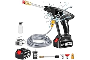 OAMGER Limpiador de Alta presión inalámbrico, Pistola de Agua de Alta presión, 60 Bar Limpiador de Alta presión sobre 1 batería, 30000 mAh, Cargador y Manguera de 5 m, para Coche, casa, sin escobillas a (A)