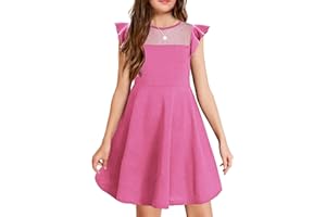 Arshiner Vestido para niñas de Verano con Mangas con Volantes de Malla en Forma de A, Vestidos de Fiesta Casuales con Bolsillos de 6 a 13 años
