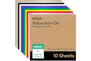 Cricut HTV Heat Transfer Vinyl | Rainbow | 30.5 cm × 30.5 cm | 10 Pack | Iron-On HTV Vinyl for Fabric, Ideal for Custom T-Shirts & DIY Projects