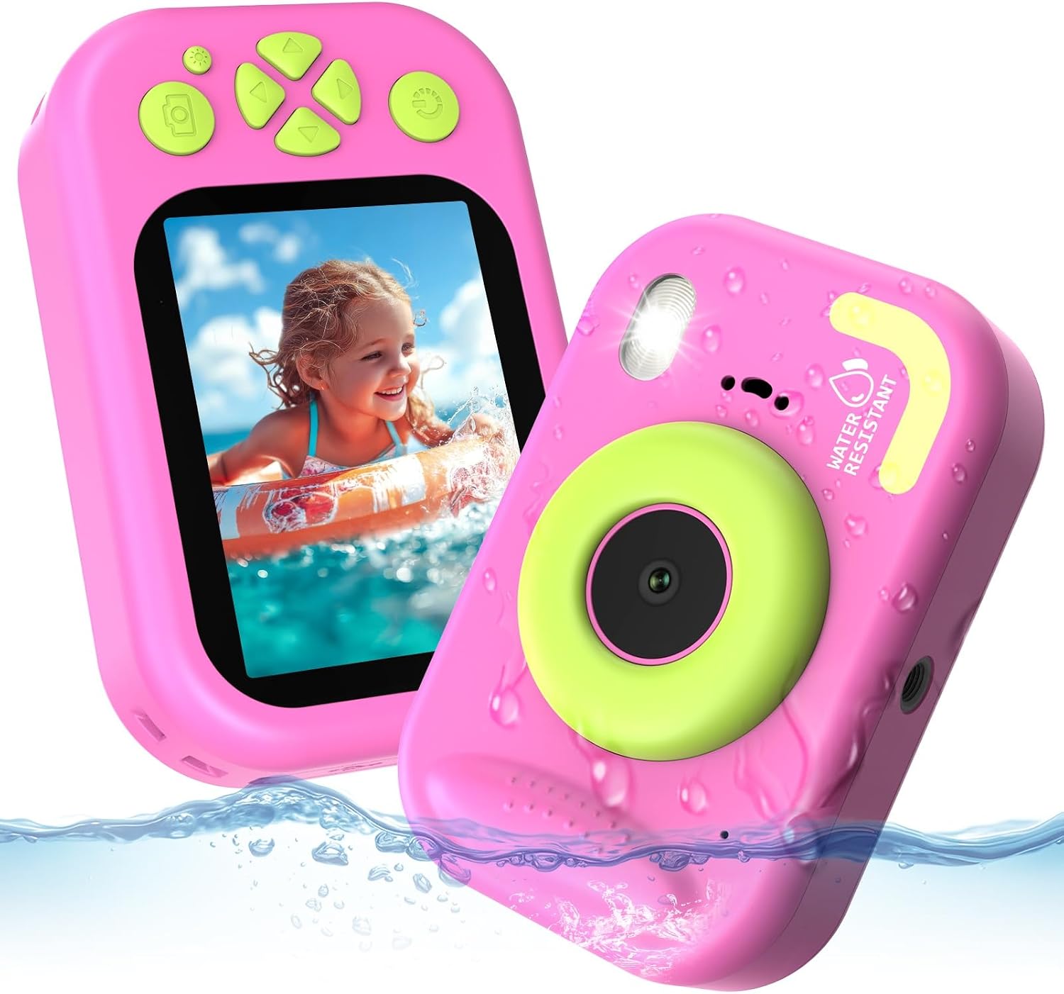CHAKEYAKE Camara Acuatica Infantil, 1080P IP67 Cámara Fotos Impermeable con Tarjeta 32GB, Pantalla de 2.4'', Zoom Digital 10X, Juguete para Piscina y Playa, Regalo para Niños Niñas de 3–12 Años