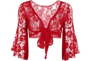 Mufeng Bolero Encaje de Danza del Vientre para Mujer Chica Cardigan Manga Larga Deporte Chaqueta Corta Capas Flores para Vestido Maillots Envoltura Mujer Fiesta