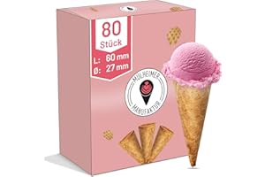 ‎MÜLHEIMER MANUFAKTUR MyNaschbar Eiswaffel Mini Cono 80 Stück, 60 mm lang, Ø 27 mm, VEGAN – Süße Mini Eiswaffeln Hörnchen mit Rand, – Essbare Eistüten perfekt für Eisbecher, Deko & Co. – Eiswaffeln in Eisdielen-Qualität