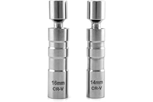 Eidoct 2Pcs Thin Wall Spark Plug Socket Set, 14mm & 16mm, Magnetic, 3/8 Inch Wrench for Car Repair