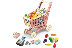 RedCrab Chariot de Courses Enfant, Ensemble de Jeu Chariot de Courses Comprenant 64 Pièces Produits D'épicerie, Goûter, Fruits, Légumes, Accessoires de Magasin Cadeau Jouet Éducatif