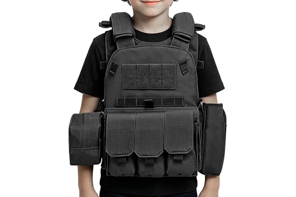 Airsoft väst barn, justerbar skyddande flera fickor bröstrigg, airsoftutrustning och utrustning – för utomhusjakt träning paintball, cosplay, kostym, rollspel stridsvakt