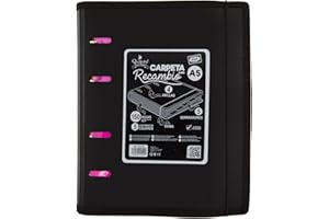 Starplast CARPETAS 4 ANILLAS A5-7 Colores, tamaño A5, con cierre elástico, borde reforzado, 150hojas 5x5mm de colores + 5 separadores - NEGRO