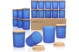 MILIVIXAY Confezione da 20 barattoli per candele in vetro spesso blu satinato con coperchio, per realizzare candele, contenitori per spezie e polvere.