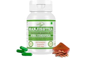 MORSAN NUTRAVEDA Manjishtha-Kapsel 500 mg. 60 Veganer. Einheiten | Manjith (Rubia Cordifolia) Extrakt-Kapseln für Männer und Frauen | Ayurvedische Kräuterergänzung/Heilmittel | 10:1 Stärke (1 Flasche mit 60 Kapseln)