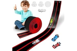PRTNEG Flexible Race Track Toys for Kids 15 Ft with 4 Cars & Suction Cups, Portable Double Lane Racetrack Compatible with Hot Wheels & 1/64 Diecast Cars, Fun Car Ramp Track Set for Ages 3+(Black + Red)