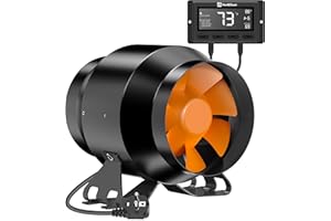 Hon&Guan EC Rohrventilator 100mm mit Temperatur- Feuchtigkeitsregler Drehzahlregler, Rohrlüfter 360 m³/h mit Intelligenter Kontroller EU-Stecker für Growzelt Gewächshaus Aktivkohlefilter 3D-Drucker