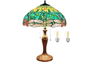 Bidesen Tiffany stylowa lampa stołowa, 16 cali, zielone szkło, szklany klosz z kryształowymi koralikami, lampka do czytania, lampka nocna do sypialni, salonu