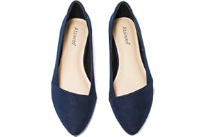 Ataiwee Women's Wide Width Flat Shoes - Comfortable Breathable Pointed Suede Soft Anti Slip Sole Ballet Flats.