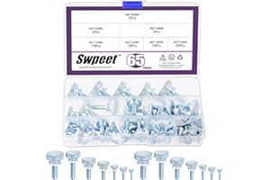 Swpeet Assortiment de 65 vis moletées plaquées zinc moleter 7 tailles M3 M4 M5 M6 M8