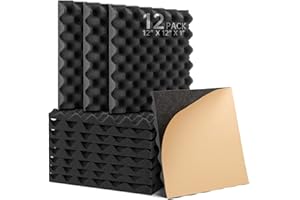 SOUNDSBAY Paneles Acusticos Autoadhesivo,12 Piezas Espuma Acustica Alta Densidad Insonorizacion Acustica Pared Ignífugo Reducir El Eco Para Estudio/Podcasting/Estudios De Grabación 30×30×2.5cm
