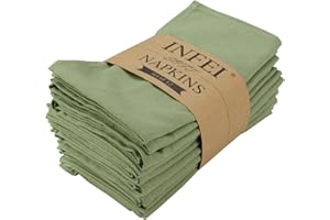 INFEI Solid Color Cotton Dinner Cloth Napkins - Set of 12 (17 x 17 inches) - for Events & Home Use (Olive)