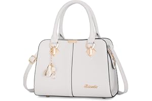 FORRICA Bolsos de Mujer Bolso de Mano Elegante Bolso Tote con Colgante Exquisito Señora Cuero PU Bolso Bandolera para Trabajar Compras Blanco