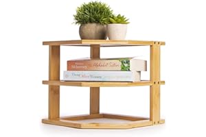 MAISON & WHITE Bamboo 3 Tier Corner Shelf | Kitchen Cupboard Storage Organiser | Stacking Shelf | Worktop Tidy | Plate Rack | Space Saving Unit | Mini Shelf | M&W