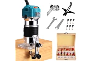 Tanniws 800W 6.5 amp Holzschneider Stabil Handheld Einstellbare Geschwindigkeit 2000-31000 U/min Kompaktes Holz Router Werkzeug Tragbarer Handrouter Holzbearbeitung mit 15 Stück Router Bits