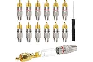 KUOQIY 12 Stück RCA Lötfrei Verbinder, Vergoldeter Lautsprecher Phono Cinch Stecker, Cinch Stecker Adapter, RCA-Stecker Lötfrei, mit Schraubendreher, für Multimedia und CCTV (6 Schwarz + 6 Rot)