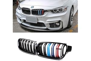 HonLena SNA M Color F30 Grill, Front Kidney Grille for 2012-2018 BMW 3 Series F30 F31 (Double Slats ABS Gloss Black Grill, 2-pc Set)