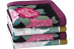 HOULIFE Fazzoletto tessuto – fazzoletti in tessuto da donna, grandi fazzoletti in puro cotone pettinato, motivo floreale, morbido, per matrimonio, uso quotidiano, set di 4/8 pezzi, 45 x 45 cm, fiore 5