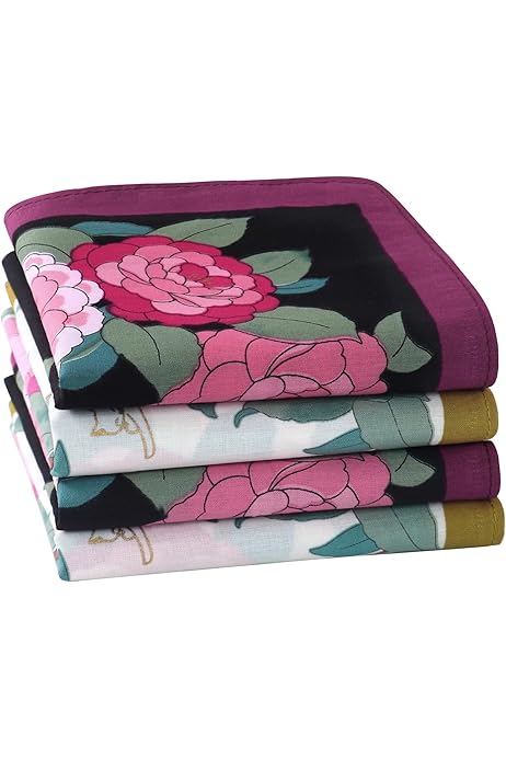 Fazzoletti In Tessuto Donna HOULIFE - Cotone Pettinato Morbido, Motivo Floreale, Set Da 6 O 12 Pezzi - Foto 11