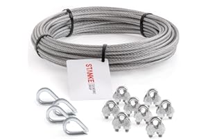 Seilwerk STANKE Câble d’acier galvanisé 5m diamètre 3mm 6x7, 4x Cosse-cœur, 8x Serre-câble à étrier - SET 2