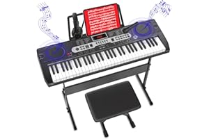 ABSEAD Verbessert Keyboard Piano, Klavier Keyboard für Anfänger, 61-Tasten E-Keyboard mit Keyboardständer, Klavierbank, Mikrofon, Kopfhörer, Notenständer, LED-Bildschirm, Zwei Lautsprecher, Lehrmodus