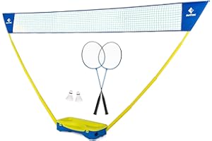 Outtec Kit de badminton 2 en 1 avec filet, 2 raquettes de badminton et volant de badminton avec filet, complet 2 joueurs, 2 raquettes de badminton, 2 volants et filet de badminton léger et stable,