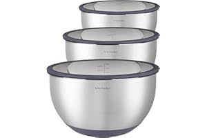 Winzbacher Edelstahl Schüssel mit GLAS-Deckel [3er Set] 1l + 2.5l + 4.5l | Rührschüssel, Salatschüssel, Schüsselset, | rutschfest | stapelbar | Spülmaschinenfest