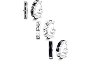 Adramata 3 Pares Pendientes Hombre, Pendientes Acero Quirurgico, Pendientes Aro Hombre, Vikingos Nórdicos Retros Aretes Espirituales para Hombres Mujeres, Diámetro interior 12MM