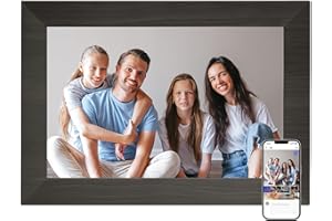 Digital Photo Frame 10 Inch, BWJBSW WiFi Digital Picture Frame Built in 32GB Memory, Electronic Frame with IPS Touchscreen, Auto-Rotate, Easy Share Photos or Videos via App (Black wood grain)