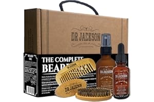 DR. JACKSON Kit Cuidado Barba Hombre con Balsamo Barba, Aceite para Barba Hombre y Cepillo Barba Hombre - Pack Regalo Hombre Cumpleaños - Kit Barba Hombre Aceite Barba Hombre Crece Barba