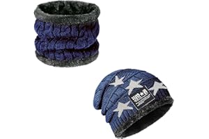 Ajuanbazha Conjunto de Gorro y Bufanda de Invierno para Niños, Gorro de Punto Térmico con Forro Polar de Punto 2 en 1, Accesorios Calientes para Niños y Niñas de 4 a 15 Años