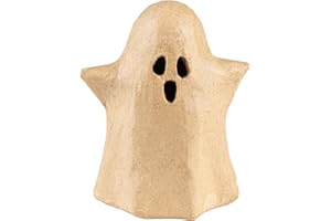 Décopatch AC914C - Un Petit bougeoir Fantome en papier mâché - Décoration Halloween à personnaliser, DIY - Dimensions 10,5 x 9 cm