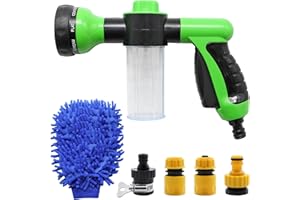 Garden Hose Pipe Spray Gun, Hose Gun, Viceda High Pressure Foam Sprayer Set with Soap Dispenser and Car Wash Mitt, 8 Adjustable Settings for Car and Pet Washing, Plant Watering, Lawn Care