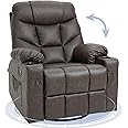 HOMCOM Recliner Armchair, Swivel PU Leather Manual Reclining Chair with Adjustable Leg Rest, Drink Holders, Side Pockets, Rocker Chair for Home Living Room, Dark Brown