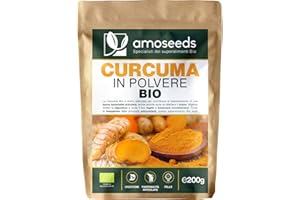 AMOSEEDS Curcuma in Polvere Bio 200G | Digestione, Articolazioni | 100% Pura, Cruda e Naturale | Qualità Superiore