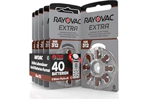 UDIVITA 40 Batterien für Hörgeräte Rayovac Extra 312. - 5 Blister à 8 Batterien