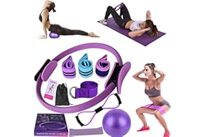 Bouasgh Ensemble Pilates Yoga 11 Pièces — Kit Pilates Maison, Kits de Yoga et Pilates, Pilates Accessoires, Bande de Résistance pour Pilates, Anneaux de Pilates pour Jambes, Bras et Cuisses