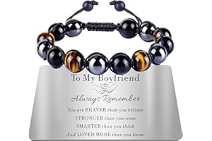 TOLOWOBK Mens Bracelets Gifts for Him Tiger Eye Bracelet Personalised Crystal Triple Protection Beaded Bracelets for Men Boys Anniversary Birthday Gifts for Dad Son Boyfriend Husband Grandson Grandad