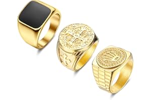 JeweBella 3 Pièces Bague Chevaliere Homme Acier Inoxydable Punk Biker Large Bague Or Ensemble Hip Hop Rock Religieuse Croix Couronne Sculptée Bague Taille 54-70