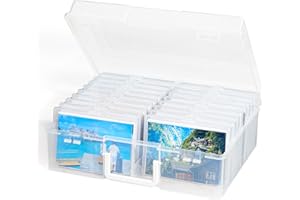 Lifewit Boite Rangement Photos 10 x 15 cm, 18 Compartiments 4R Intérieurs Storage Box Photo, Organisateur Photo avec Poignée, Boite Rangement Plastique pour Carte Bijoux Jouet, Transparente, 1 Pièce