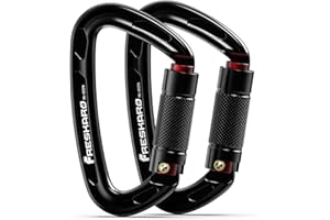 FresKaro CE and UIAA Certified Climbing Carabiners, 25kN/2550kg, Twist Lock, Suit for Rock Climbing, Rappelling, Camping, Dog Leash, Hammock, Swing, Yoga etc, D Shaped, Large Size, Black