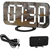 Spiegel Wecker-Digitaler Wecker, große 6,5" LED-Anzeige mit Dimmer-Modus zur Helligkeitsmessung, einstellbare Helligkeit, 2 U