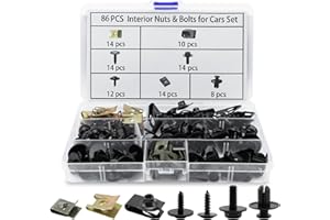 Mumjooyi 86 Pièces Vis & Clips Voiture Kit Clips de Fixation Universels en Tôle pour écrous à vis en U Vis de Carrosserie Clips de Fixation pour Fixation et Réparation de Pièces Automobiles