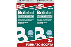 Be-Total Classico Integratore Alimentare di Vitamina B per Ridurre la Stanchezza e Riattivare l’Energia, a Supporto del Sistema Immunitario, Bambini 3+ e Adulti, Gusto Latte, 2x200ml